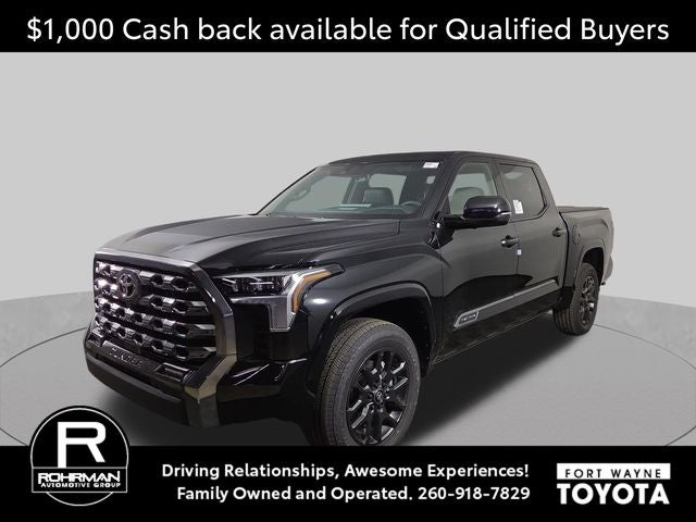 2026 Toyota Tundra Platinum in Midnight Black Metallic — front three-quarter view