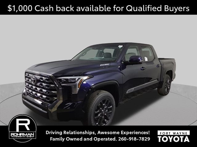 2026 Toyota Tundra i-FORCE MAX Platinum i-FORCE MAX in Blueprint — front three-quarter view