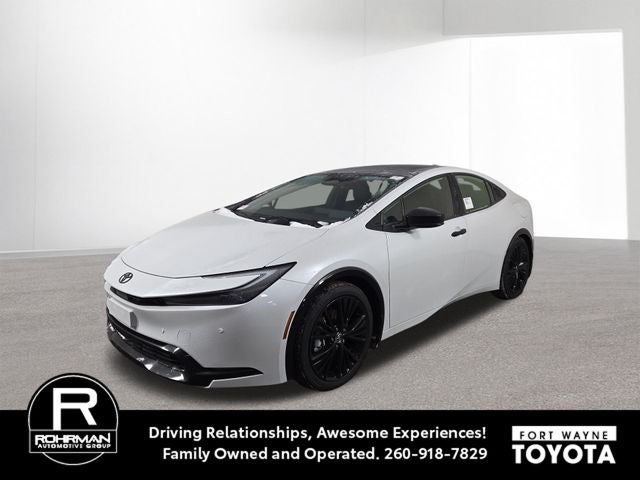 2026 Toyota Prius Plug-in Hybrid Nightshade Edition in Wind Chill Pearl — front three-quarter view