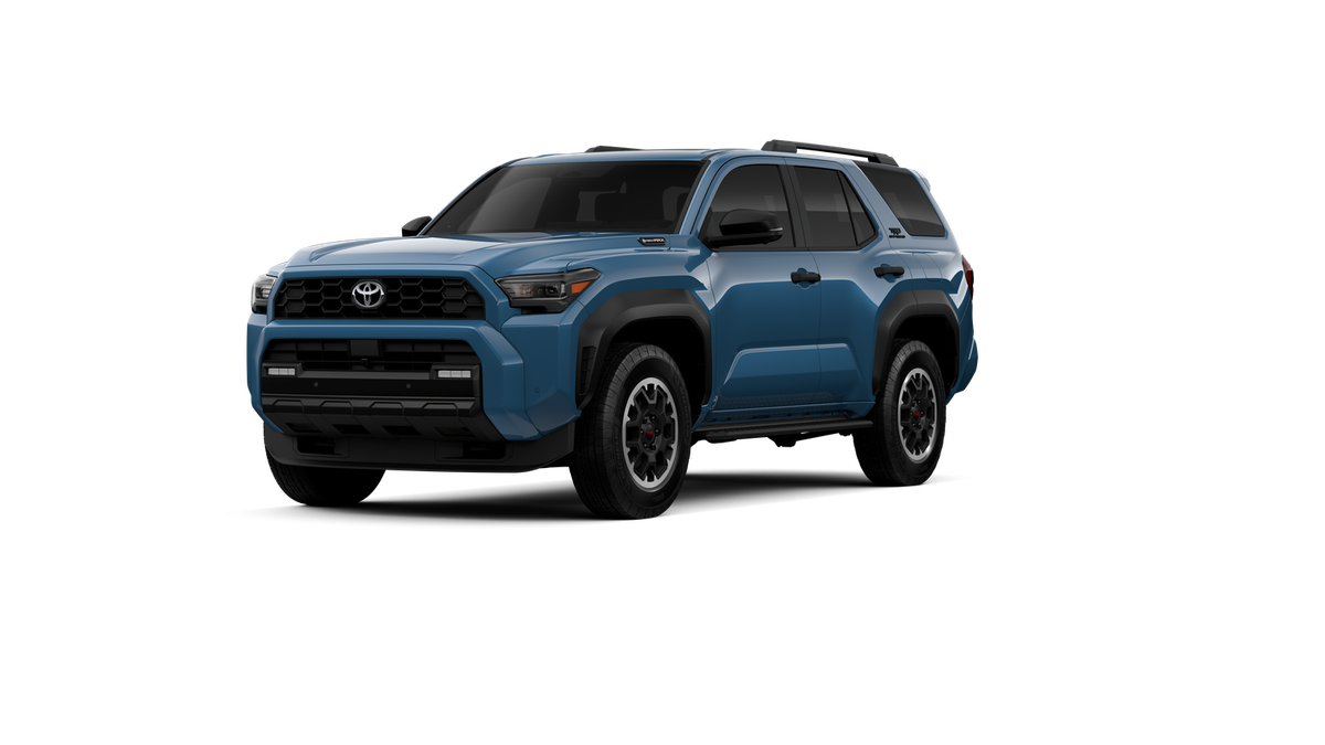 2026 Toyota 4Runner i-FORCE MAX TRD Off-Road Premium i-FORCE MAX in Heritage Blue — front three-quarter view