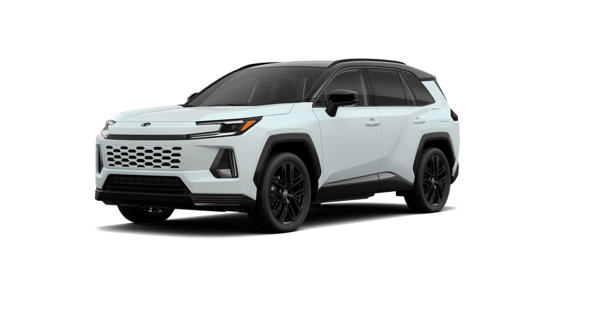 2026 Toyota RAV4 XSE in Wind Chill Pearl With Midnight Black Metallic Roof — front three-quarter view