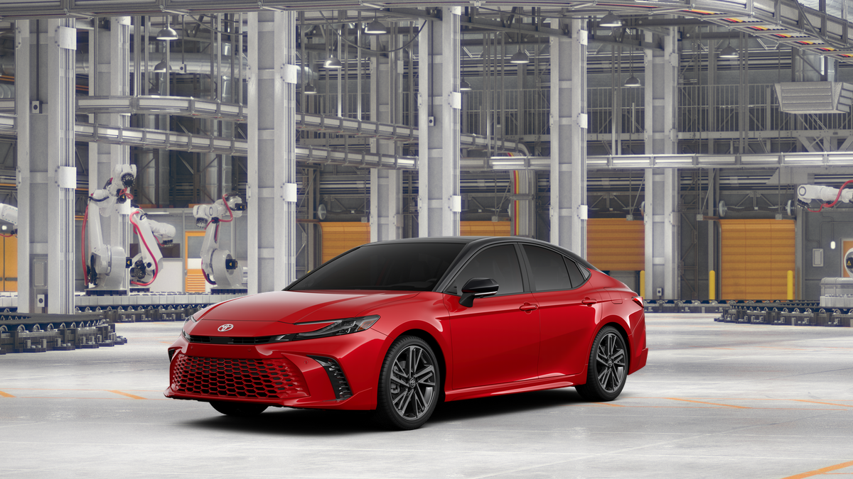 2026 Toyota Camry XSE in Supersonic Red With Midnight Black Metallic Roof — front three-quarter view