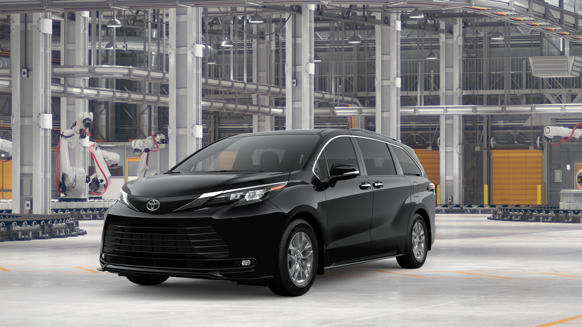 2026 Toyota Sienna XLE in Midnight Black Metallic — front three-quarter view