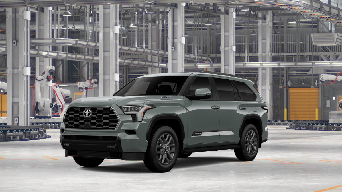 2026 Toyota Sequoia Platinum in Lunar Rock — front three-quarter view