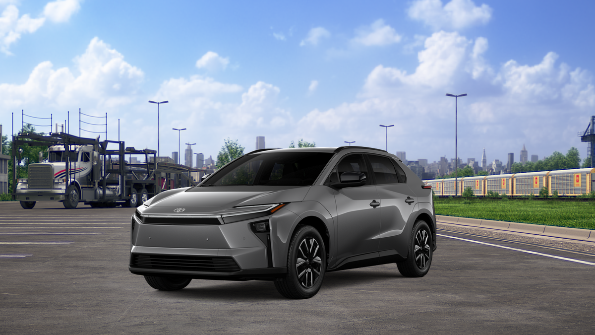 2026 Toyota bZ XLE in Heavy Metal — front three-quarter view