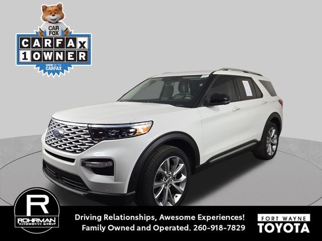 2021 Ford Explorer Platinum in White Metallic — front three-quarter view