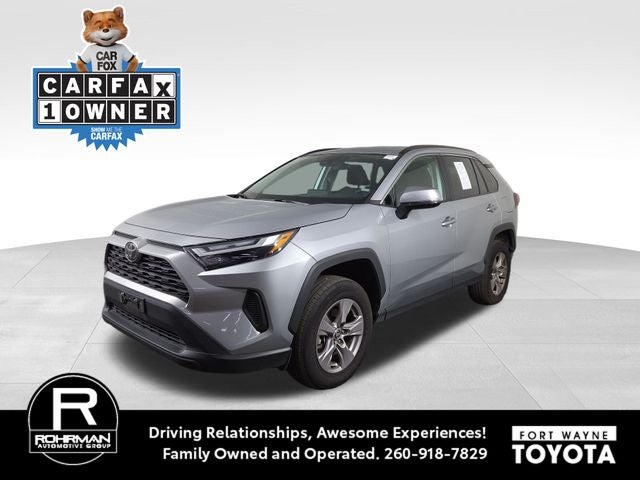 2025 Toyota RAV4 XLE in Silver Sky Metallic — front three-quarter view