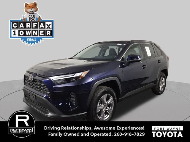 2025 Toyota RAV4 XLE in Blueprint — front three-quarter view