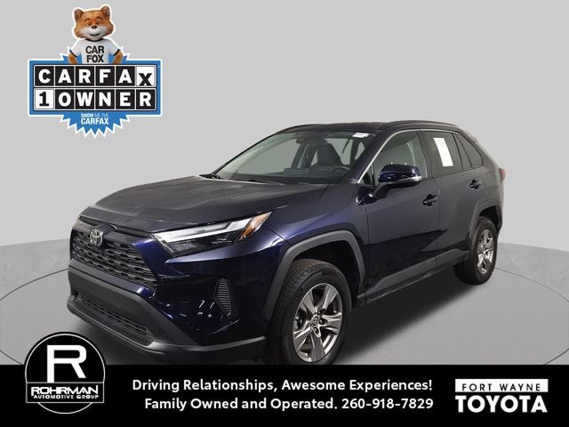 2025 Toyota RAV4 XLE in Blueprint — front three-quarter view