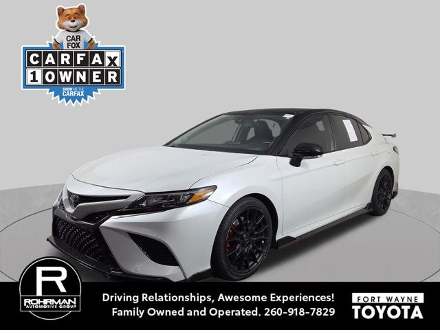 2024 Toyota Camry TRD V6 in Wind Chill Pearl/Midnight Black Metallic — front three-quarter view