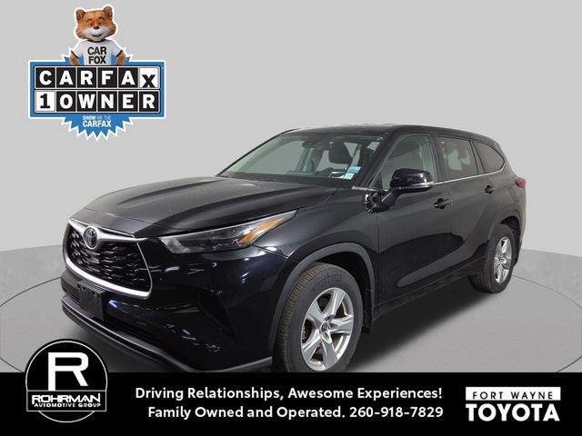 2023 Toyota Highlander L in Midnight Black Metallic — front three-quarter view